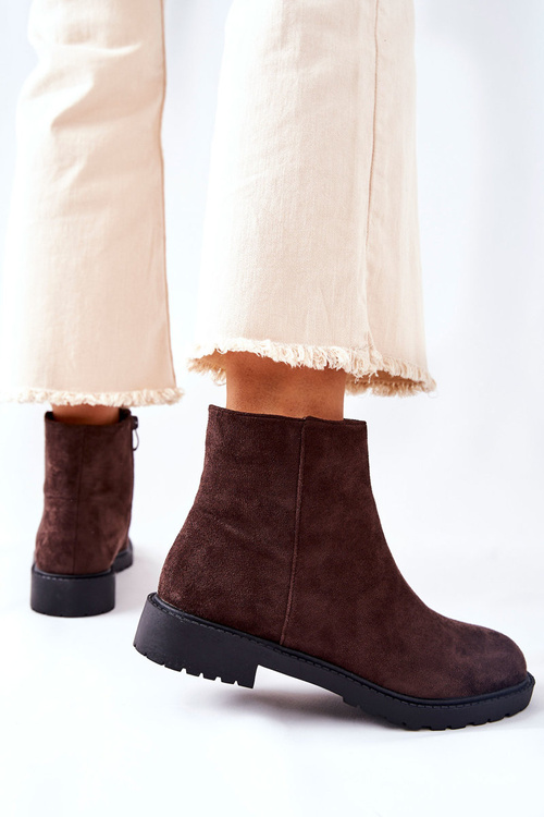 Botki Sztyblety Na Płaskim Obcasie Brązowe Laurette