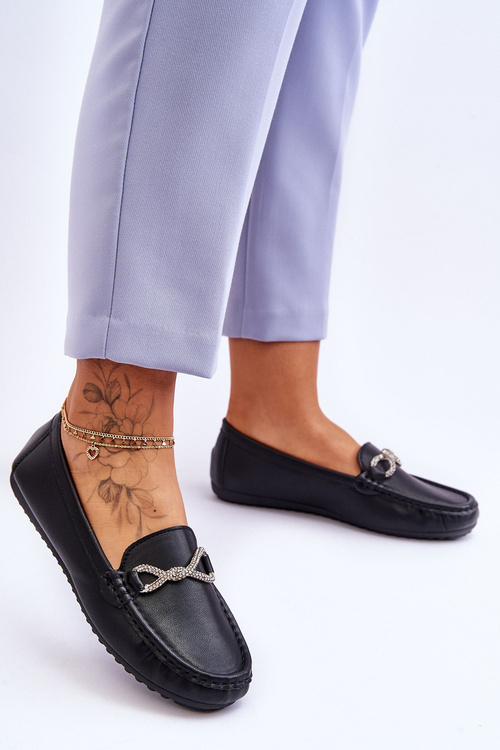 Damskie Wsuwane Mokasyny Z Błyszczącą Ozdobą Czarne This Moment