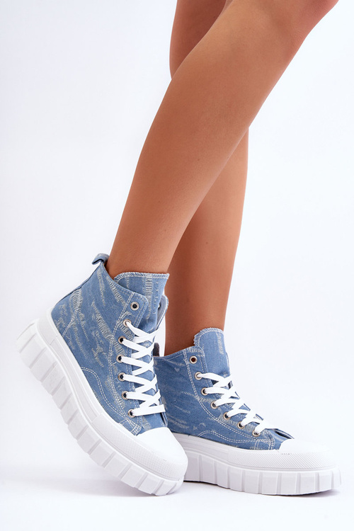 Damskie Wysokie Materiałowe Trampki Niebieskie Degas