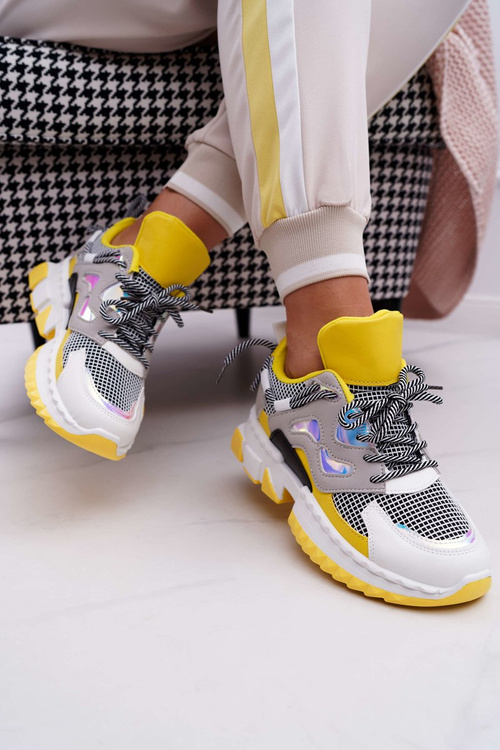 Sportowe Damskie Buty Kolorowe Wstawki Żółte Colored