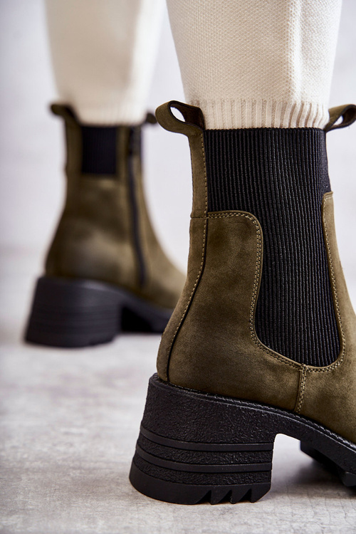 Damskie Ocieplane Botki Na Obcasie Zielone Abella