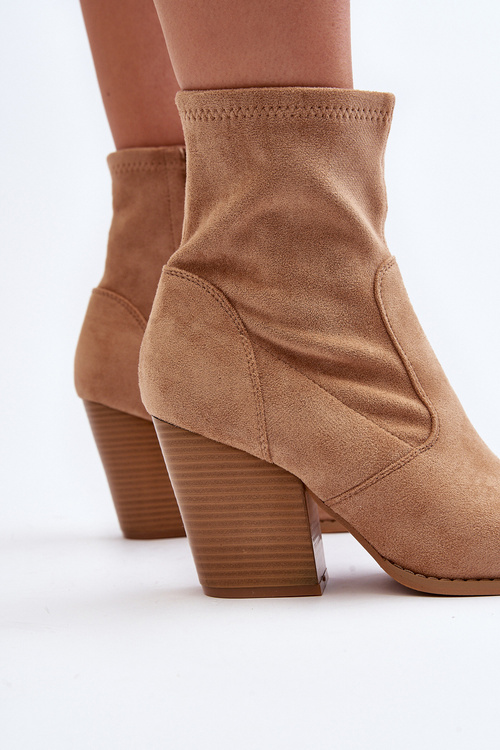 Damskie Botki Na Słupku Khaki Sanile