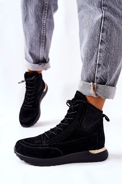 Wysokie Zamszowe Sportowe Sneakersy Czarne Chocci