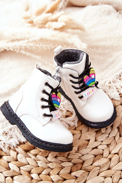 Lakierowane Botki Ocieplane Wełną Białe Anlon