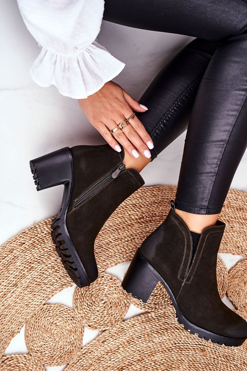 Botki Damskie Na Słupku Ciepłe Khaki Veronica