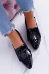 Mokasyny Damskie Lu Boo Czarne Lakierowane Loafer