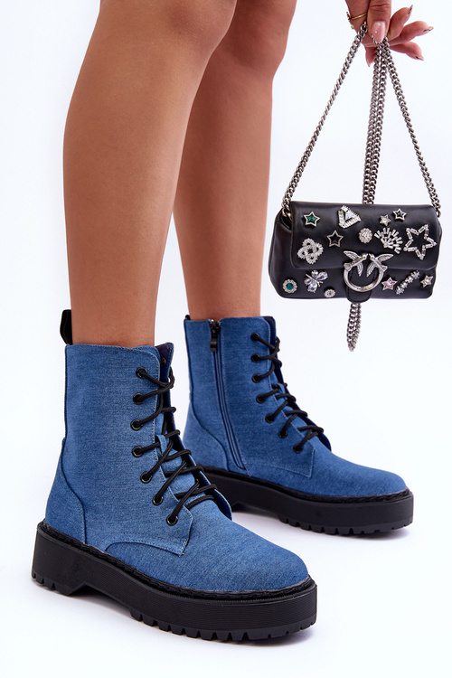 Damskie Botki Workery Niebieskie Teflorna