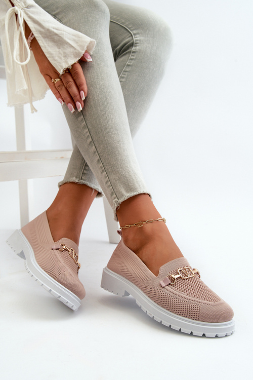 Damskie Mokasyny Na Płaskim Obcasie Ze Złotym Detalem Różowe Limentia