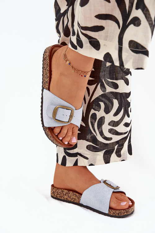 Klapki Damskie Z Klamrą Na Korkowej Platformie Niebieskie Zavira