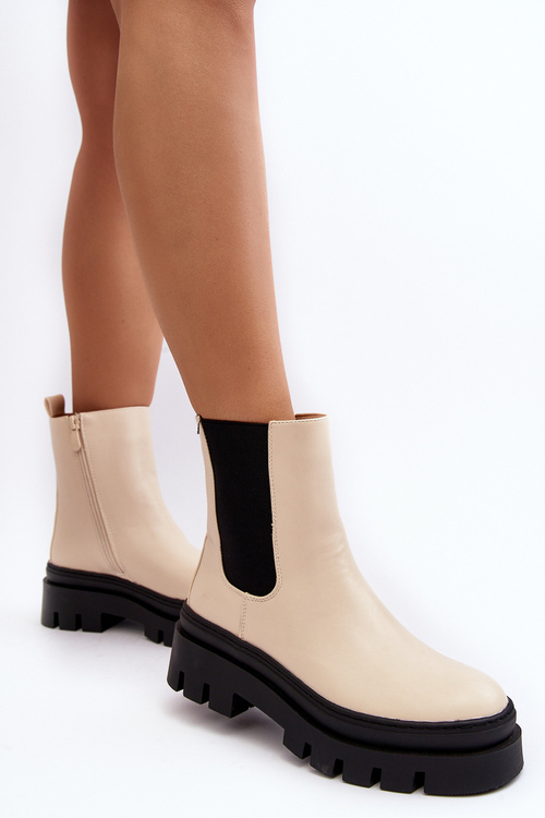 Skórzane Botki Workery Beżowe Loretta