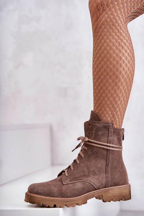 Zamszowe Botki Na Suwak Nicole 2754 Brązowe