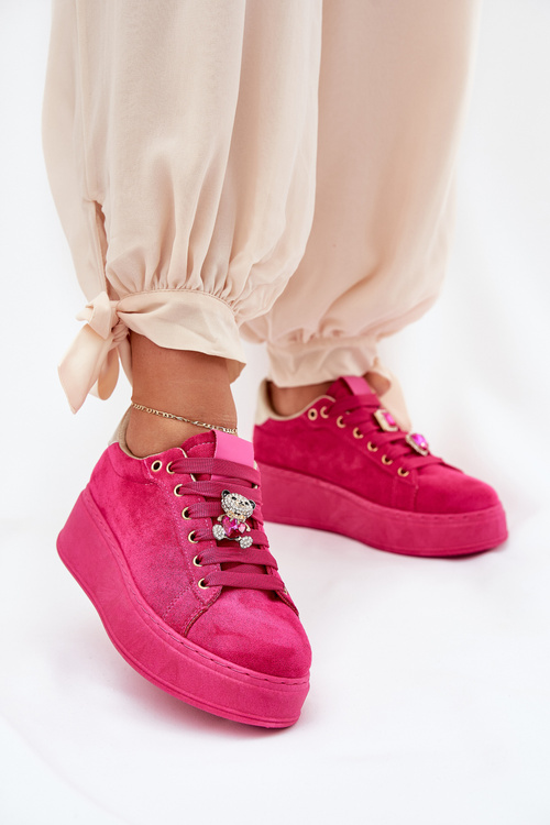 Sneakersy Damskie Na Platformie Z Misiem Fuksja Vailina