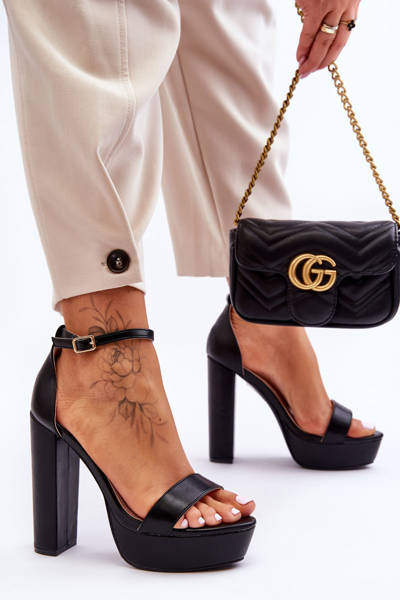 Skórzane Sandały Na Wysokim Słupku I Platformie Czarne Sky Dream