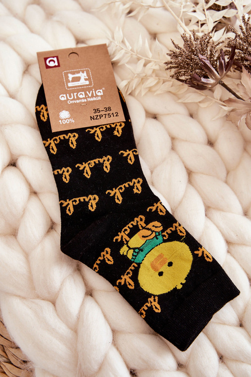 Damskie Bawełniane Skarpetki Kaczuszka Czarne