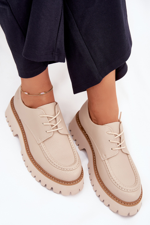 Półbuty Mokasyny Damskie Ze Sznurowaniem Big Star NN274053 Beżowe