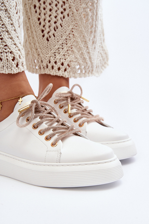 Skórzane Damskie Buty Sportowe CheBello 4362 Białe