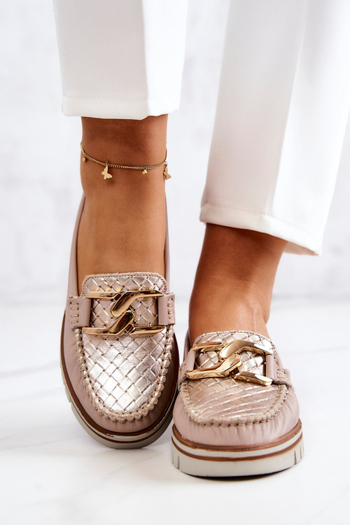 Damskie Skórzane Mokasyny Na Platformie Beżowe Venesia