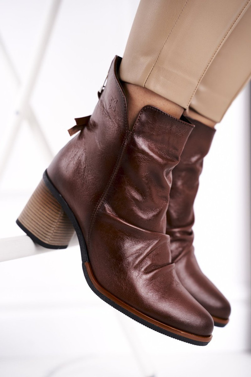 Botki Damskie Na Słupku Maciejka Brązowe 04757-02