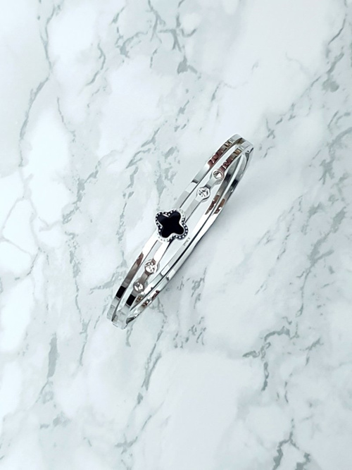 Damska Bransoleta Stalowa Z Czterema Cyrkoniami Srebrna Avior