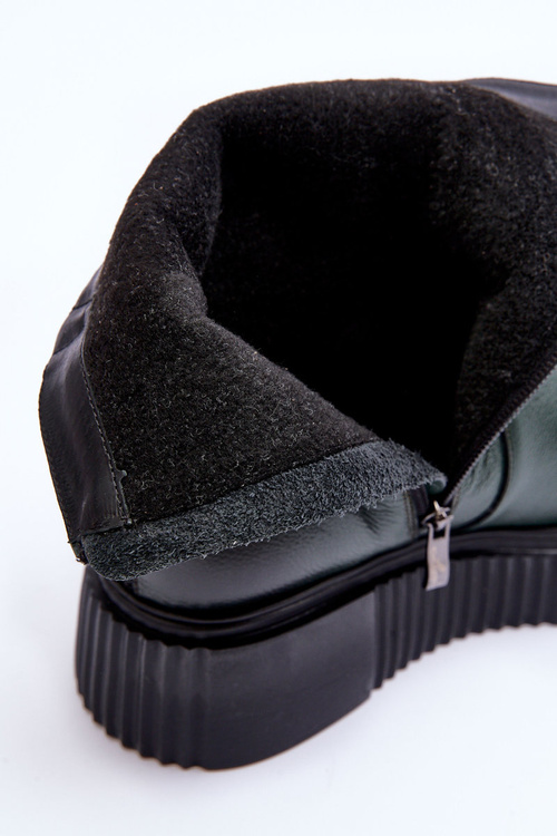 Zazoo 60369 Damskie Skórzane Botki Na Platformie Zielone