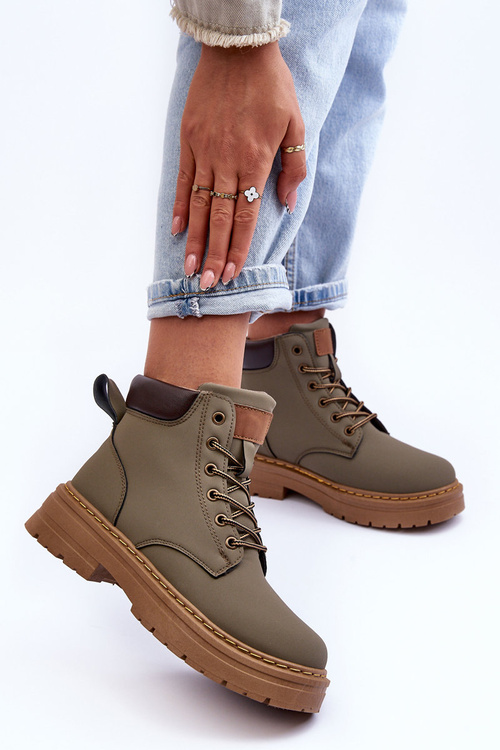 Damskie Trapery Botki Ocieplane Zielone Corbin