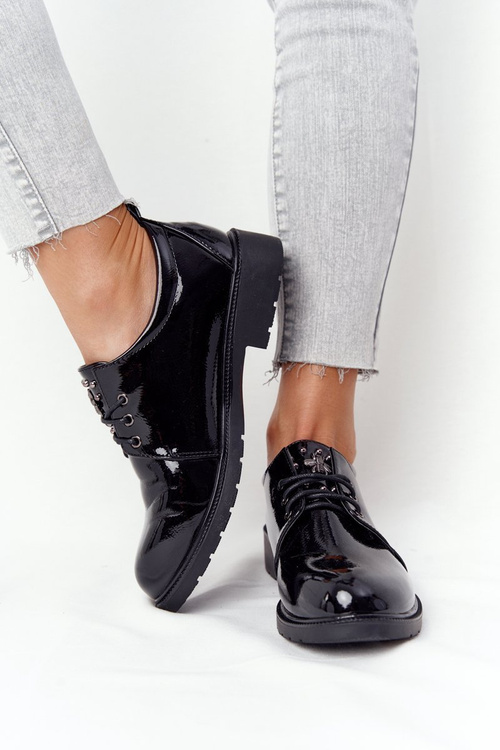 Damskie Lakierowane Półbuty Oxfordy S.Barski 309 Czarne