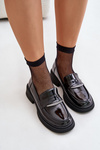 Lakierowane Mokasyny Loafersy Damskie Z Ozdobą D&A LZ42-031 Czarne