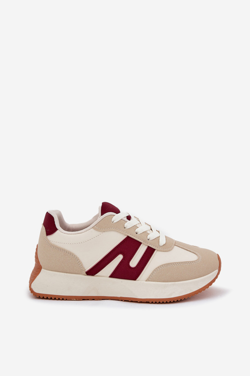 Buty Sportowe Damskie Na Platformie Beżowo-Bordowe Emidi