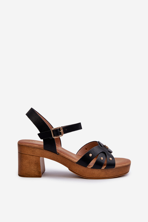 Sandały Damskie Na Obcasie Z Eko Skóry Czarne Assames