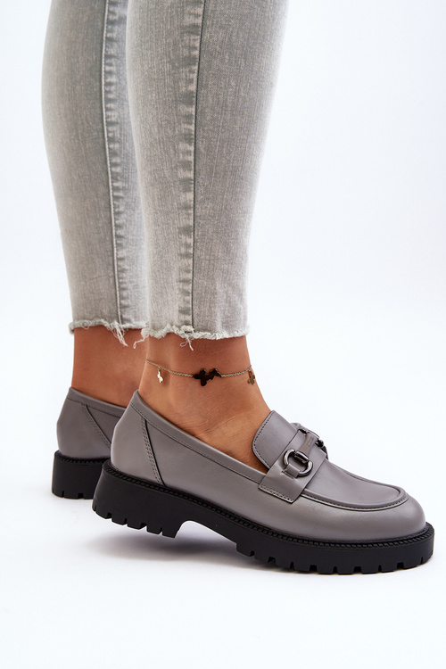 Damskie Mokasyny Eko Skórzane Szare Ledda