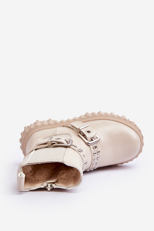 Botki Sztyblety Na Suwak Dziewczęce Beżowe Adeneia