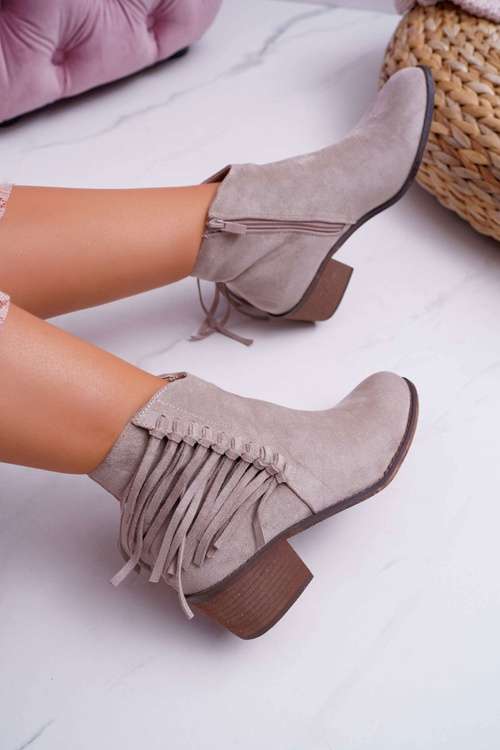 Botki Damskie Kowbojki Beżowe Agnes