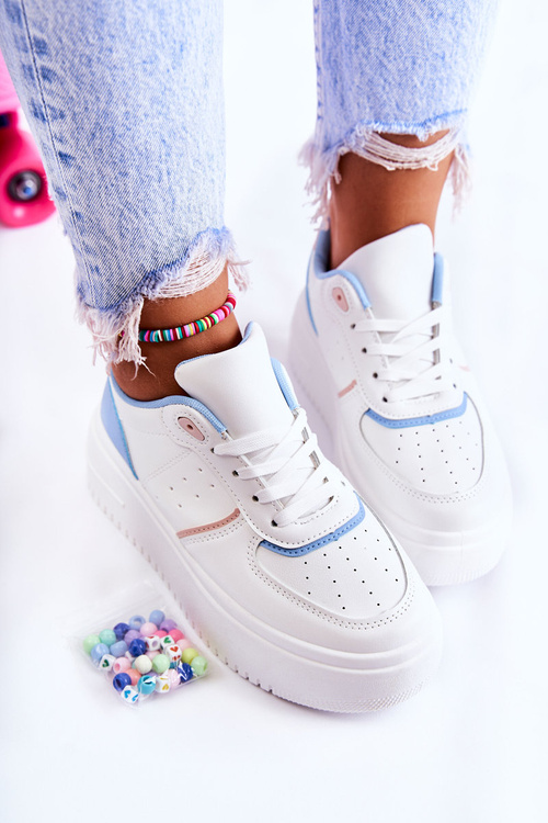 Damskie Wiązane Buty Sportowe Sneakersy Biało-Niebieskie Manila