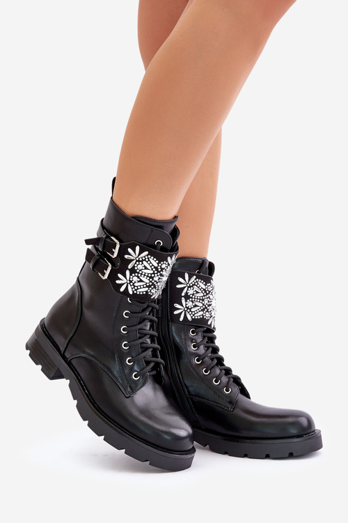 Ocieplane Workery Botki Z Ozdobnym Paskiem I Klamrami Czarne Viveria