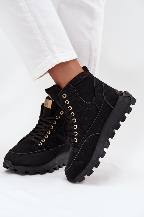 Ocieplane Trapery Damskie Na Platformie Czarne Marivira