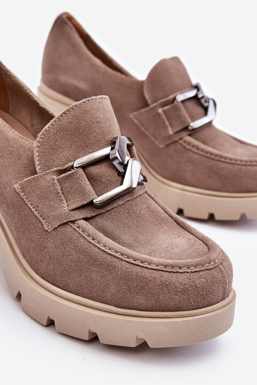 Eleganckie Półbuty Na Słupku Z Ciemnosrebrną Ozdobą Beżowe Lemar Harmell