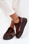 Sneakersy Damskie Z Naturalnego Zamszu Na Platformie Zazoo N1265S3 Czekoladowe