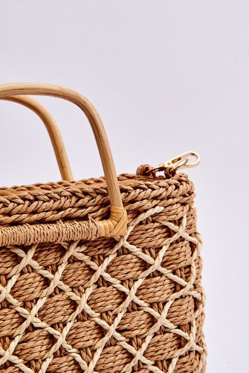 Pleciona Sztywna Torebka Listonoszka Brązowa