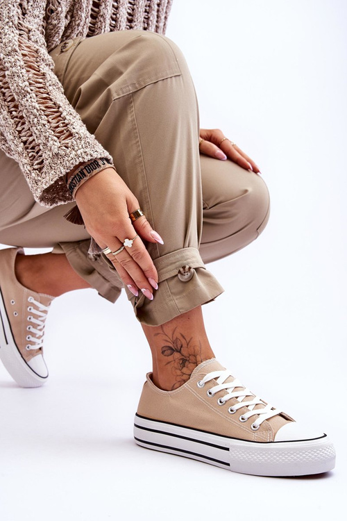 Damskie Trampki Na Masywnej Platformie Beżowe Ember