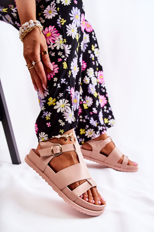 Skórzane Sandały Na Platformie Jasnoróżowe Tessy