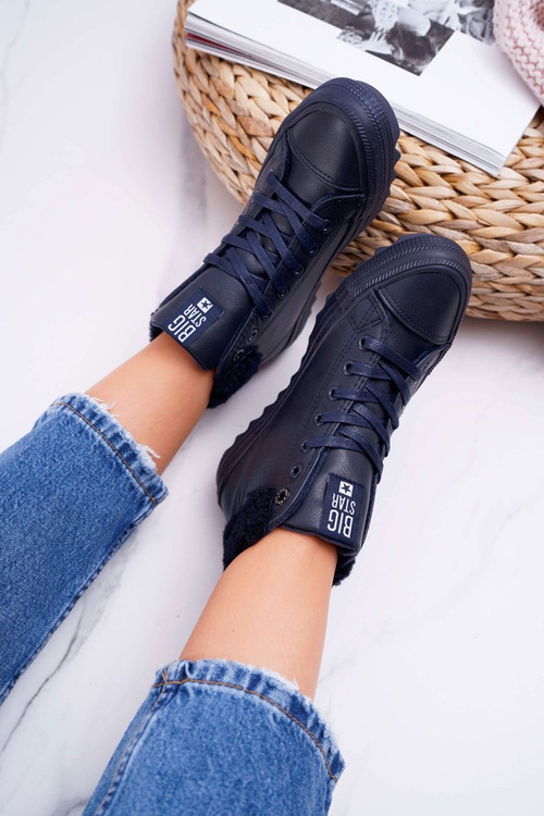 Trampki Damskie Big Star Wysokie Ocieplane Granatowe EE274147