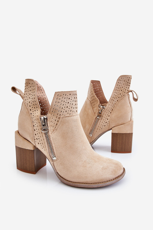 Zamszowe Botki Na Masywnym Obcasie Jasnobeżowe Camden