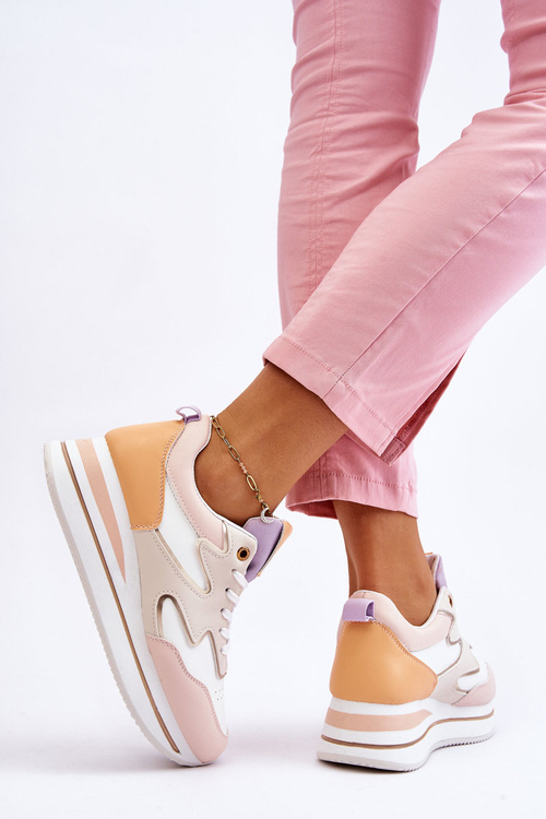 Modne Skórzane Buty Sportowe Biało-Beżowe Roen