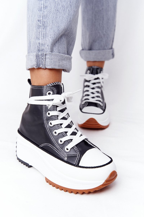 Skórzane Trampki Na Platformie Czarne Coachella