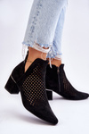 Zamszowe Botki Ażurowe Z Wycięciem Na Obcasie Czarne Blakely