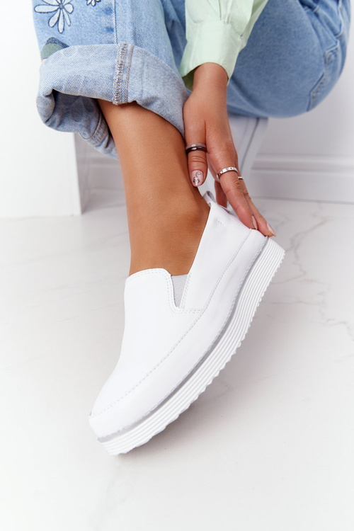 Damskie Skórzane Tenisówki Slip-On S.Barski Białe