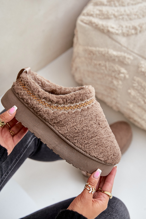 Śniegowce Na Platformie Z Futerkiem Typu Baranek Ciemnobeżowe Mesirra