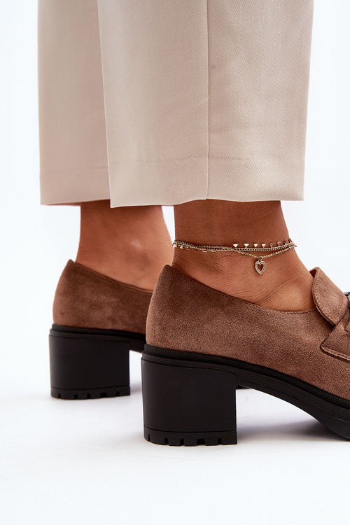 Zamszowe Półbuty Na Masywnym Obcasie Brązowe Finley