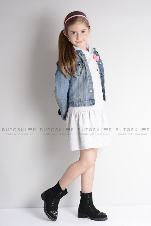 Lu Boo Czarne Dziecięce Botki Za Kostkę z Cyrkoniami Zamsz LittleCarrie