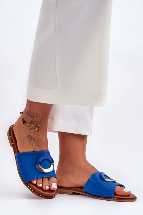 Damskie Klapki Z Ozdobą Niebieskie Sherry